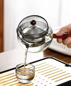 Semi-automatic Rotary Heat-resistant Glass Teapot Lazy Tea Making With Infuser And Wooden Handle Office Home Accessories Kitchen Gadgets