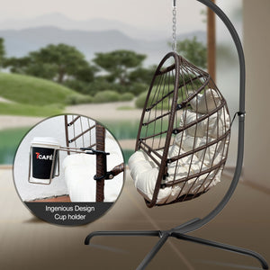 Swing Egg Chair With Stand UV Resistant Cushion Rust-Free Foldable Aluminum Frame, 350lbs