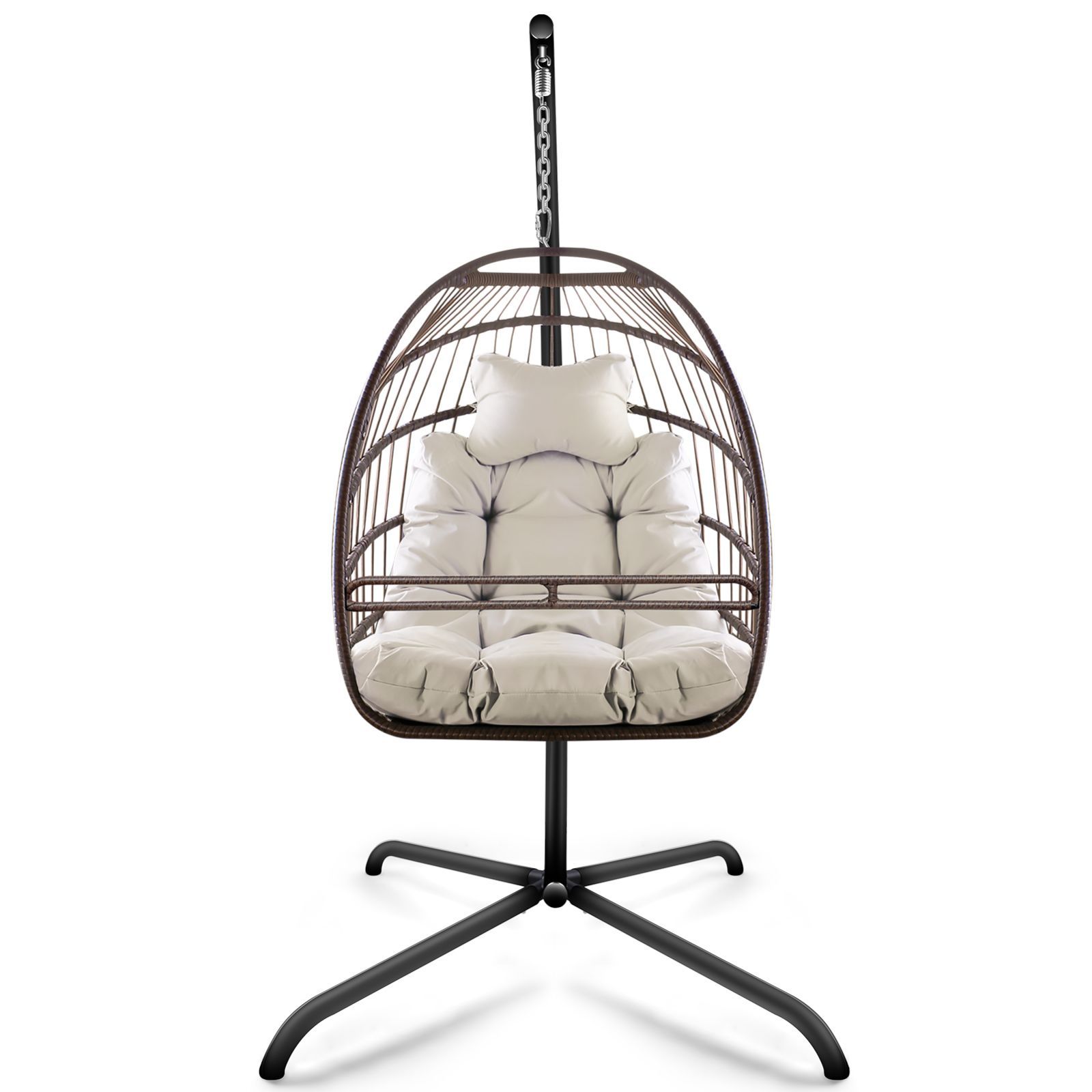 Swing Egg Chair With Stand UV Resistant Cushion Rust-Free Foldable Aluminum Frame, 350lbs