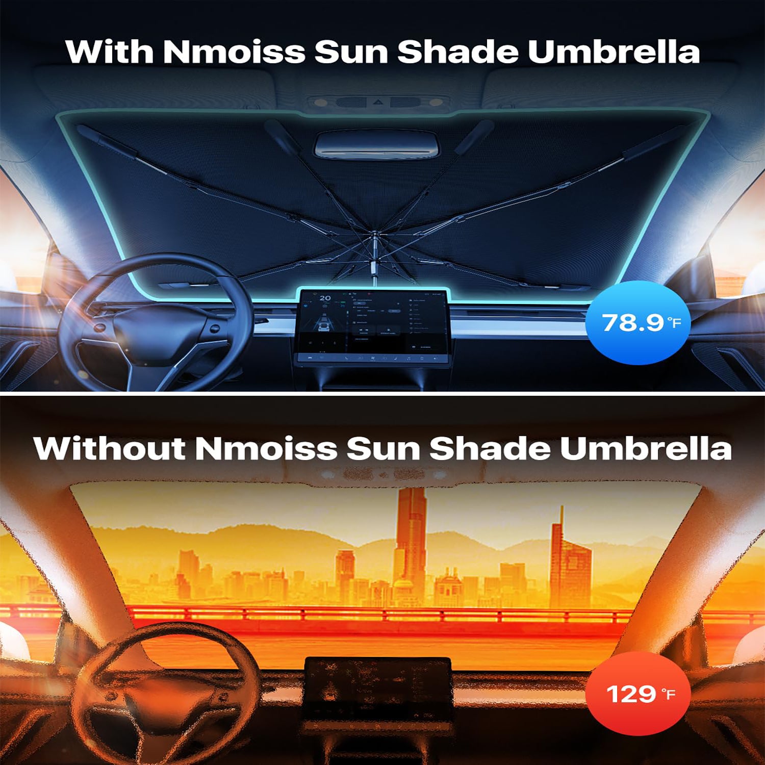 Windshield Sun Shade Umbrella For Car  Spring Structure Edge Medium  Protects Interior From Sun Damage  Fits 99 Percent Of Vehicles