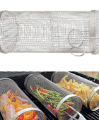 Rolling Grilling Basket Metal BBQ Barbecue Basket Net Portable Outdoor Camping Barbecue Rack Kitchen Gadgets