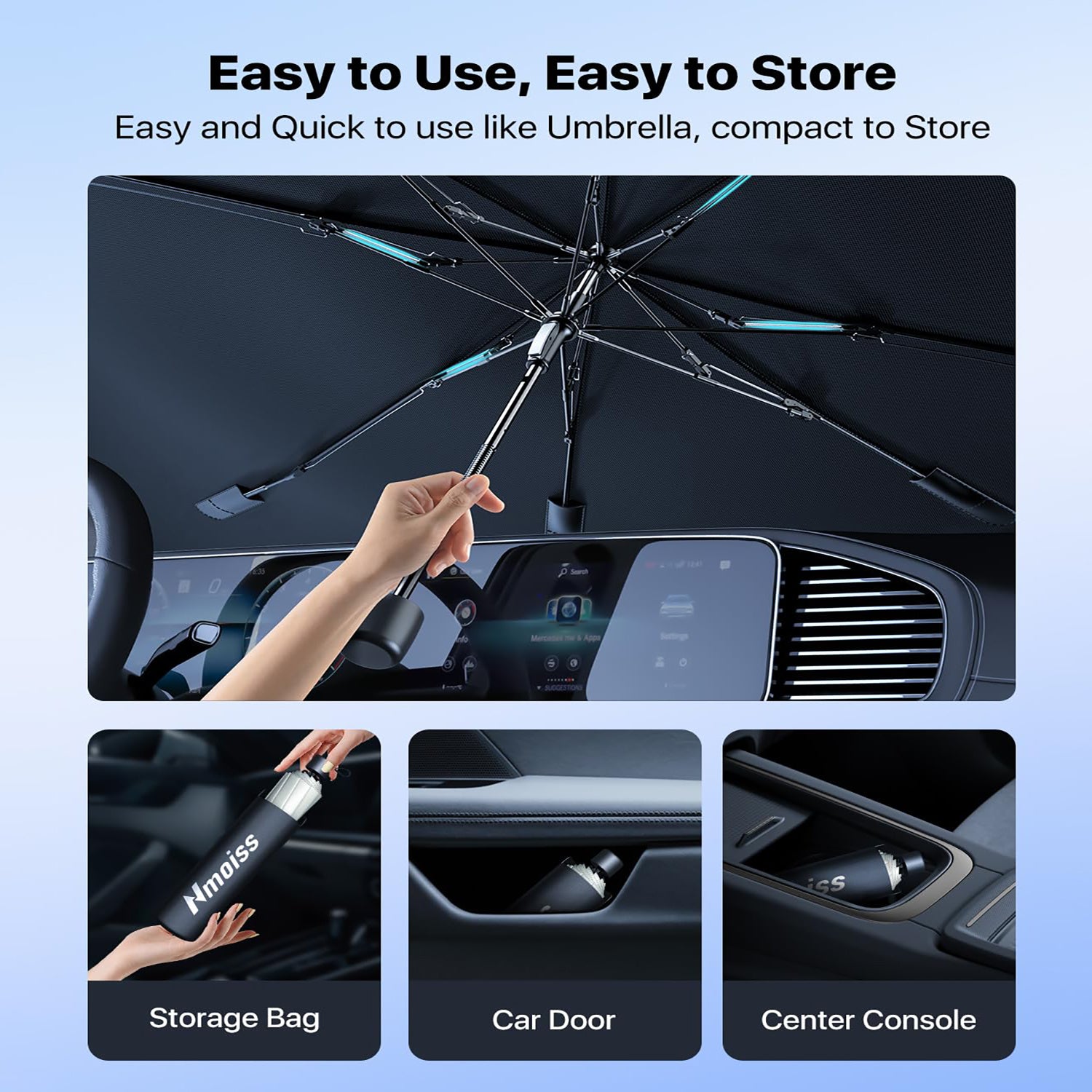 Windshield Sun Shade Umbrella For Car  Spring Structure Edge Medium  Protects Interior From Sun Damage  Fits 99 Percent Of Vehicles