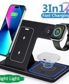 15W 3 In 1 LED Fast Wireless Charger Stand Foldable Charging Station For Smart Phone 15 14 13 12 11 IWatch 9 8 7 6 5 Airpods Pro