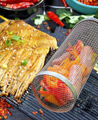 Rolling Grilling Basket Metal BBQ Barbecue Basket Net Portable Outdoor Camping Barbecue Rack Kitchen Gadgets